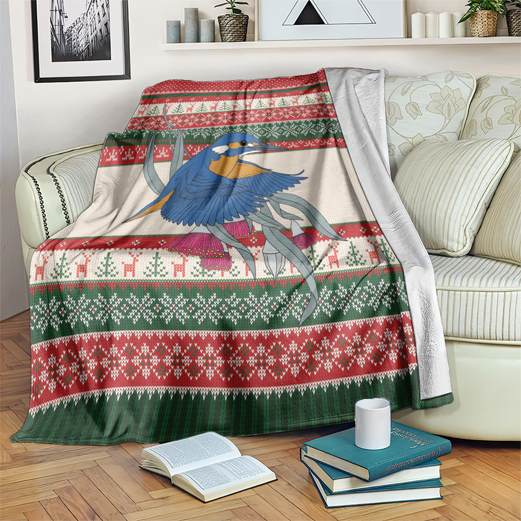 Aussie Kingfisher Bird Christmas Blanket Festive Knitted Pattern Inspired
