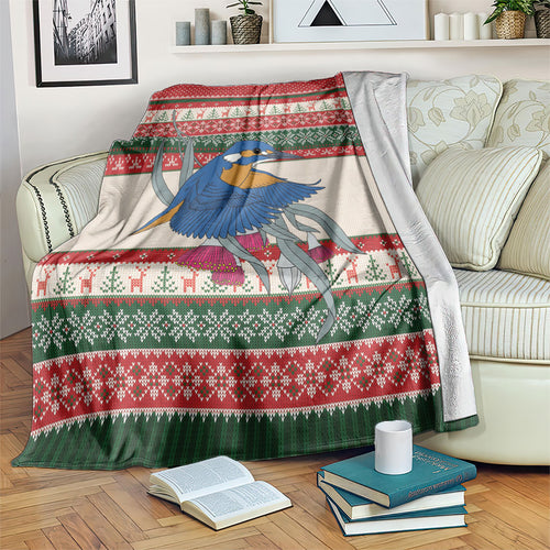 Aussie Kingfisher Bird Christmas Blanket Festive Knitted Pattern Inspired
