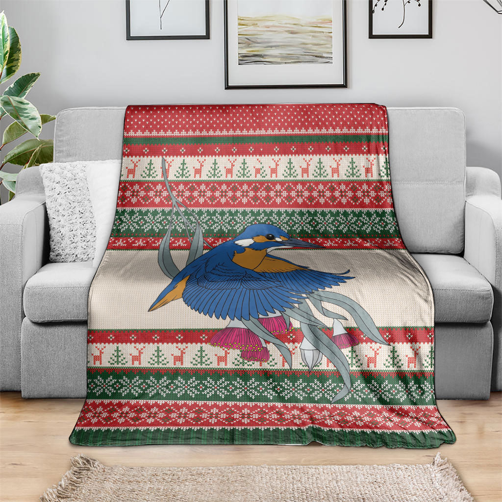 Aussie Kingfisher Bird Christmas Blanket Festive Knitted Pattern Inspired