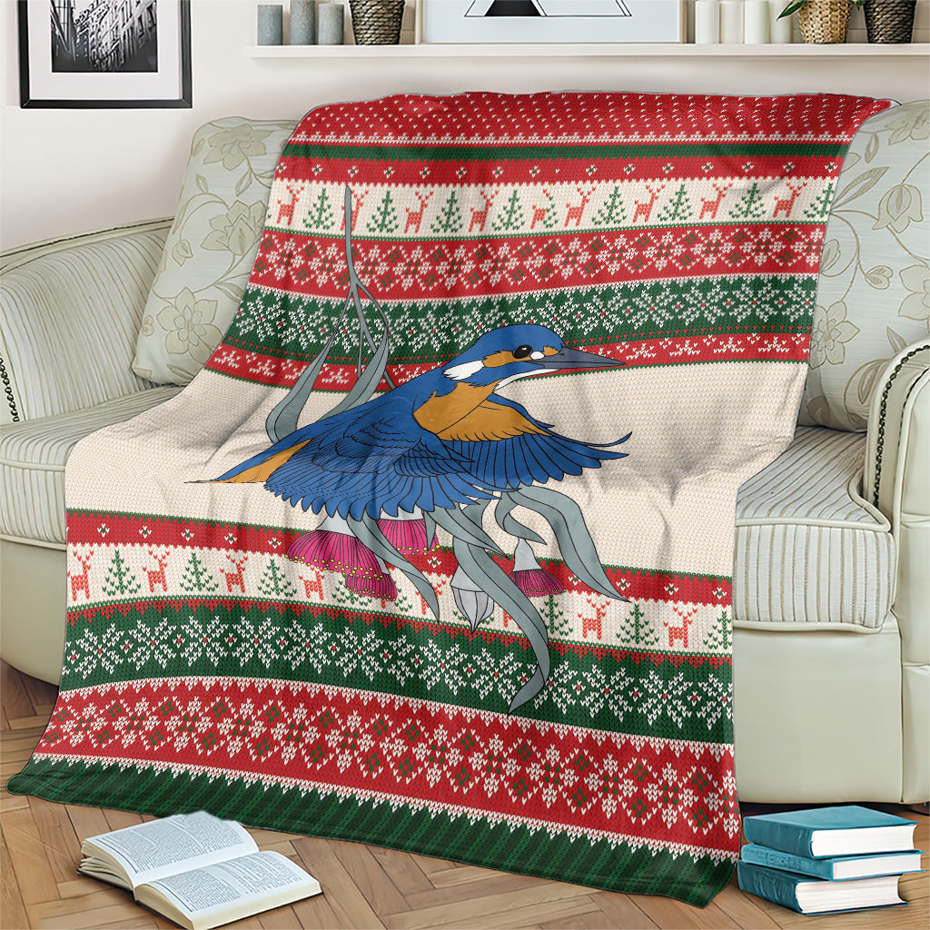 Aussie Kingfisher Bird Christmas Blanket Festive Knitted Pattern Inspired