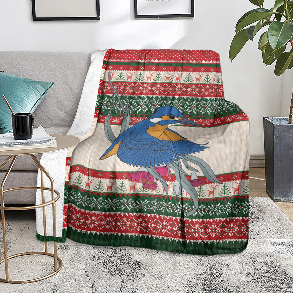 Aussie Kingfisher Bird Christmas Blanket Festive Knitted Pattern Inspired