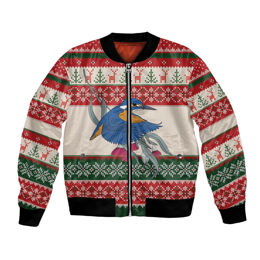 Aussie Kingfisher Bird Christmas Bomber Jacket Festive Knitted Pattern Inspired