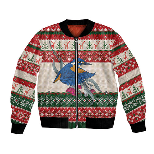 Aussie Kingfisher Bird Christmas Bomber Jacket Festive Knitted Pattern Inspired