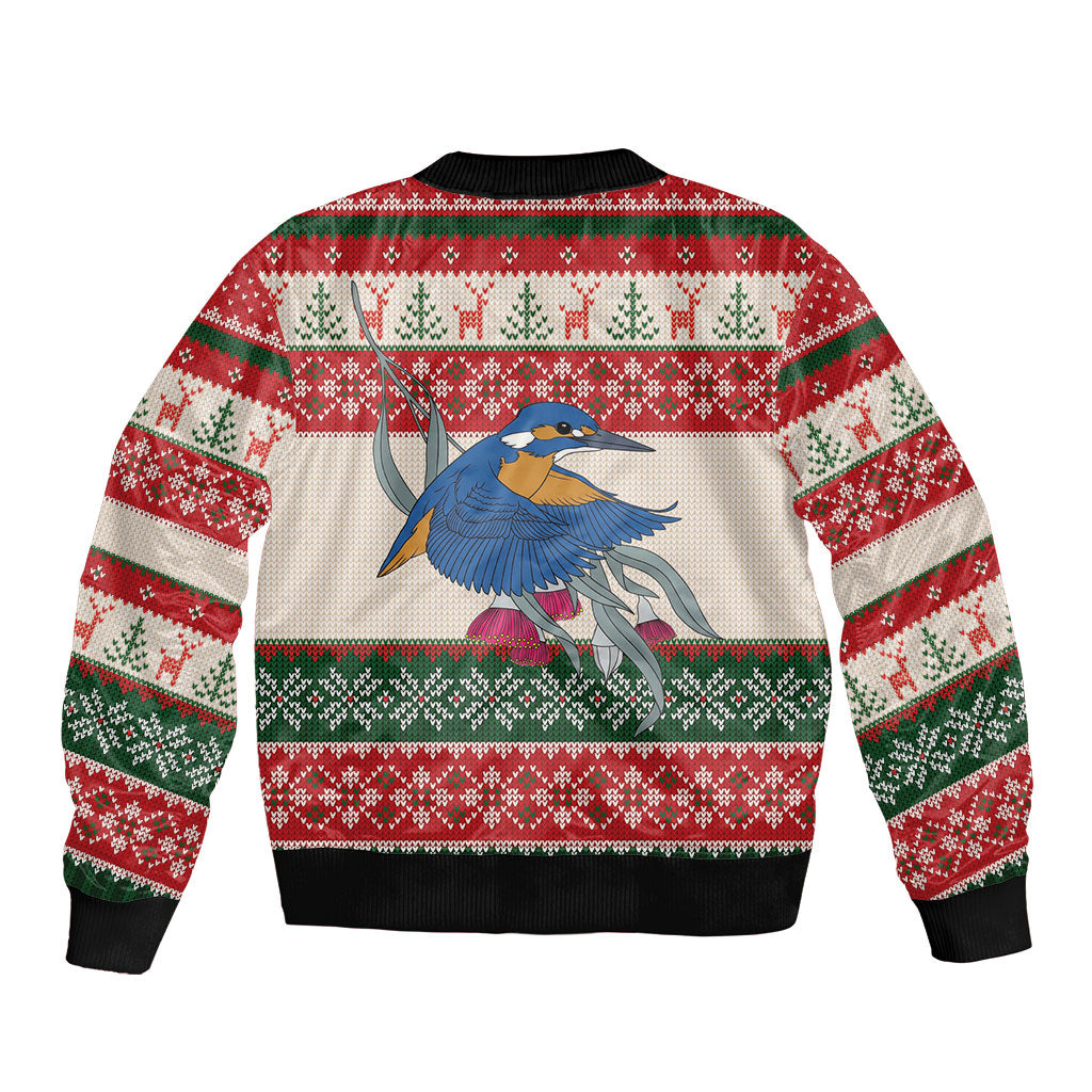 Aussie Kingfisher Bird Christmas Bomber Jacket Festive Knitted Pattern Inspired