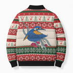 Aussie Kingfisher Bird Christmas Bomber Puffer Jacket Festive Knitted Pattern Inspired
