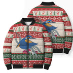 Aussie Kingfisher Bird Christmas Bomber Puffer Jacket Festive Knitted Pattern Inspired