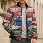 Aussie Kingfisher Bird Christmas Bomber Puffer Jacket Festive Knitted Pattern Inspired