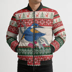 Aussie Kingfisher Bird Christmas Bomber Puffer Jacket Festive Knitted Pattern Inspired