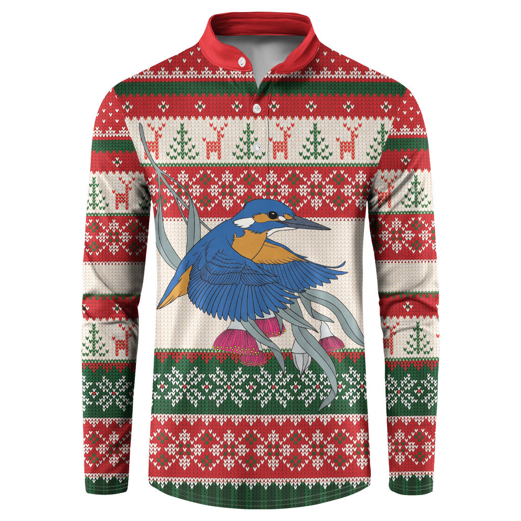 Aussie Kingfisher Bird Christmas Button Sweatshirt Festive Knitted Pattern Inspired