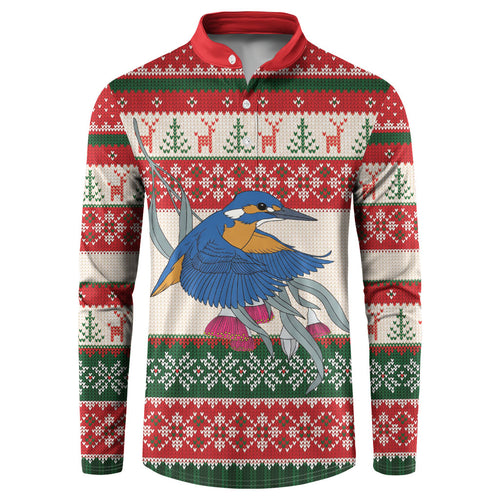 Aussie Kingfisher Bird Christmas Button Sweatshirt Festive Knitted Pattern Inspired