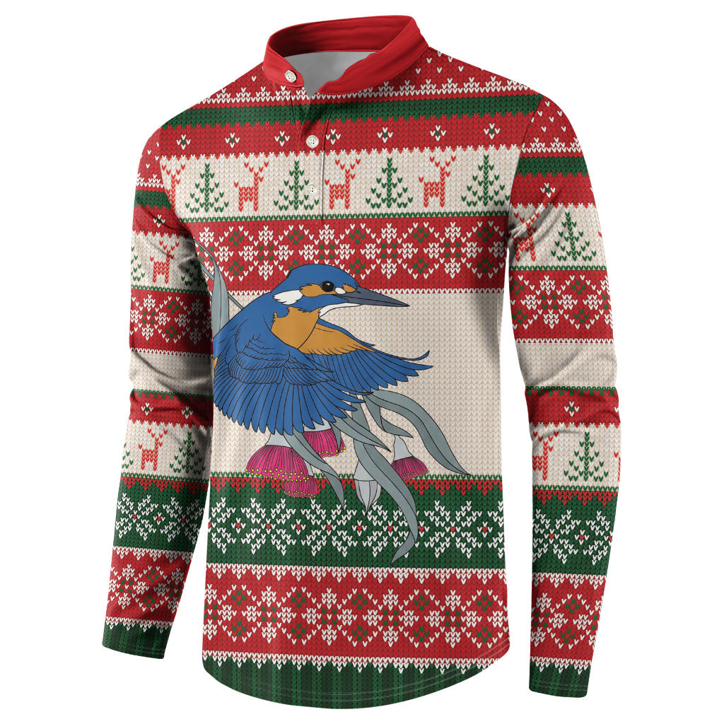 Aussie Kingfisher Bird Christmas Button Sweatshirt Festive Knitted Pattern Inspired