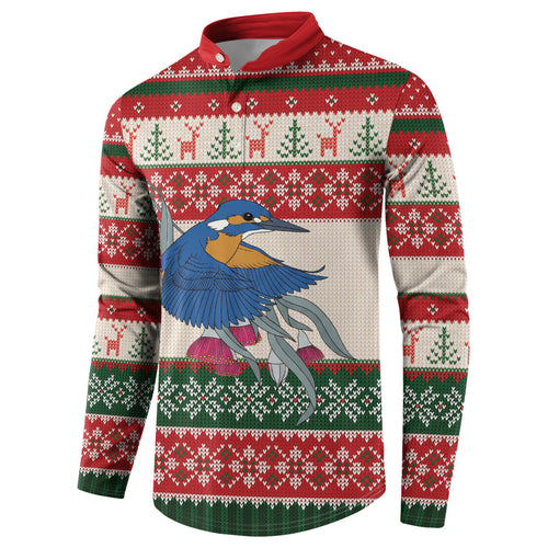 Aussie Kingfisher Bird Christmas Button Sweatshirt Festive Knitted Pattern Inspired