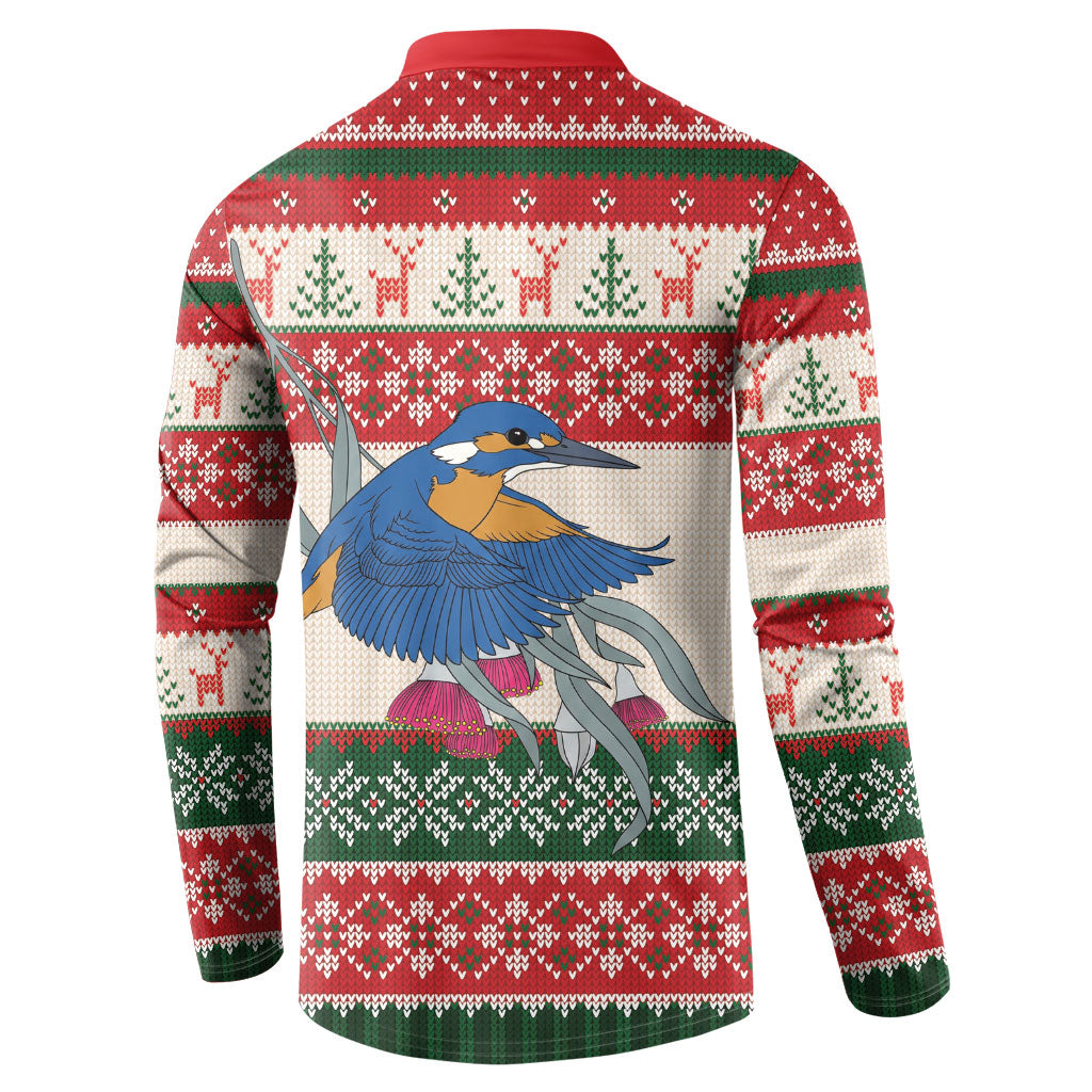 Aussie Kingfisher Bird Christmas Button Sweatshirt Festive Knitted Pattern Inspired