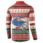 Aussie Kingfisher Bird Christmas Button Sweatshirt Festive Knitted Pattern Inspired