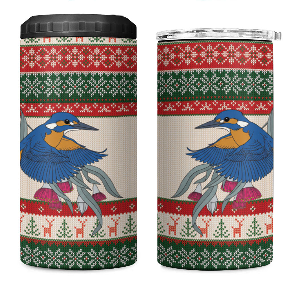 Aussie Kingfisher Bird Christmas 4 in 1 Can Cooler Tumbler Festive Knitted Pattern Inspired