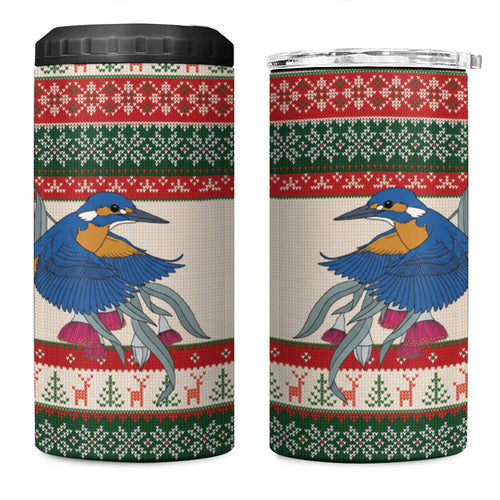 Aussie Kingfisher Bird Christmas 4 in 1 Can Cooler Tumbler Festive Knitted Pattern Inspired