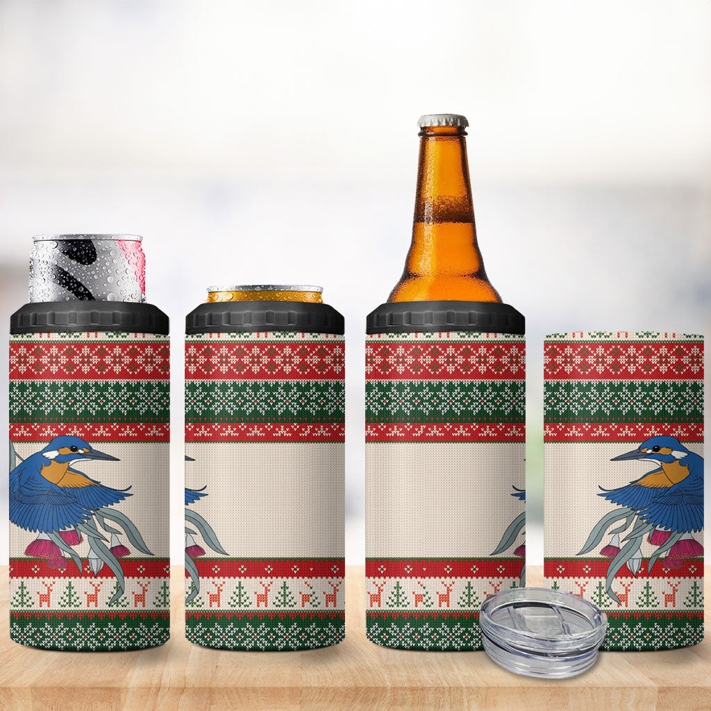 Aussie Kingfisher Bird Christmas 4 in 1 Can Cooler Tumbler Festive Knitted Pattern Inspired
