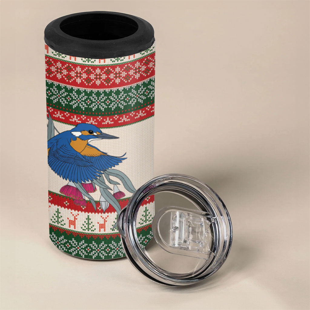 Aussie Kingfisher Bird Christmas 4 in 1 Can Cooler Tumbler Festive Knitted Pattern Inspired