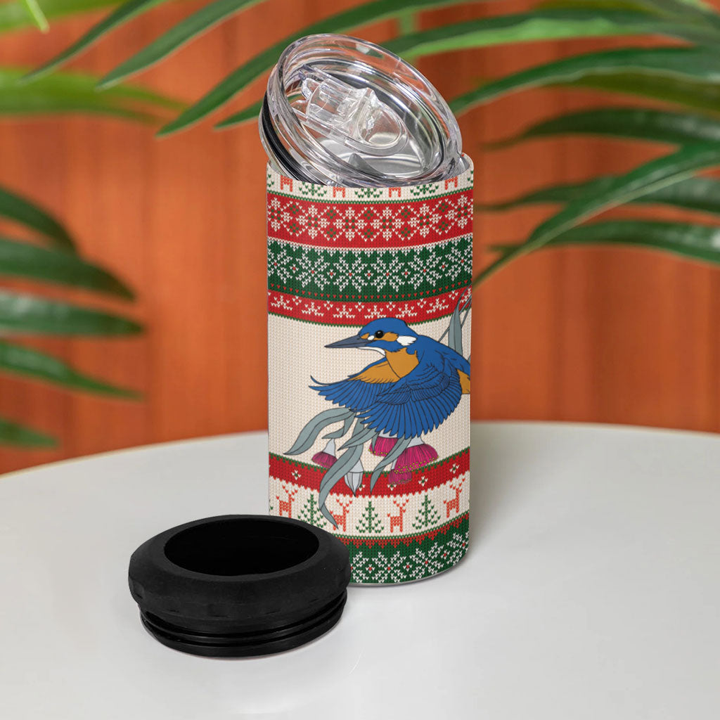 Aussie Kingfisher Bird Christmas 4 in 1 Can Cooler Tumbler Festive Knitted Pattern Inspired