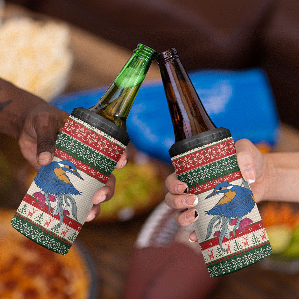 Aussie Kingfisher Bird Christmas 4 in 1 Can Cooler Tumbler Festive Knitted Pattern Inspired
