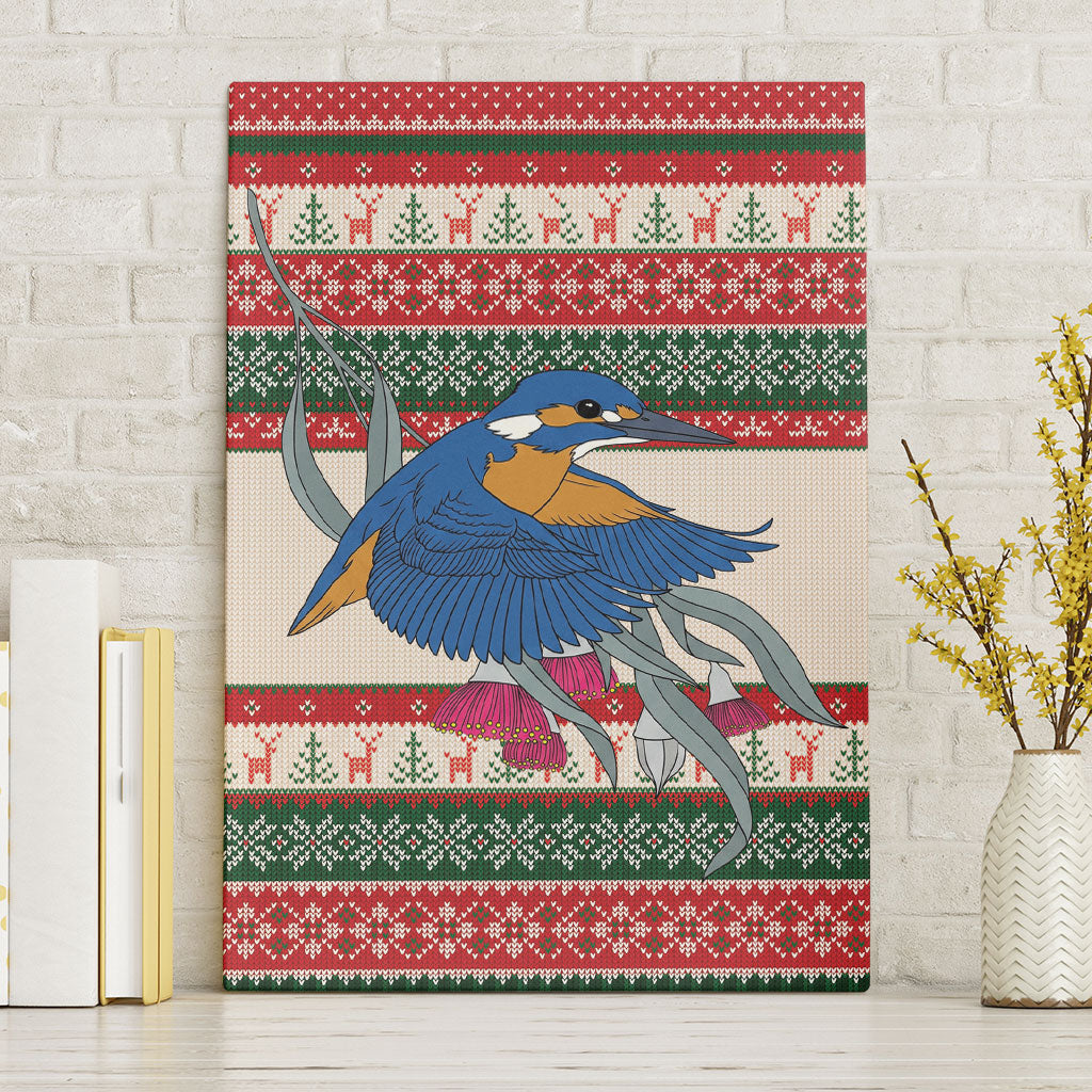 Aussie Kingfisher Bird Christmas Canvas Wall Art Festive Knitted Pattern Inspired