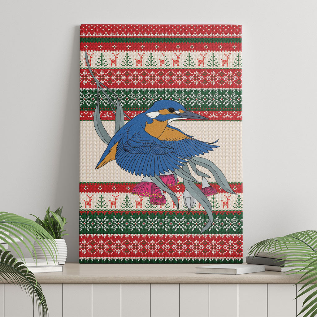 Aussie Kingfisher Bird Christmas Canvas Wall Art Festive Knitted Pattern Inspired