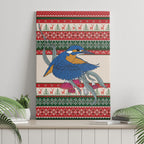 Aussie Kingfisher Bird Christmas Canvas Wall Art Festive Knitted Pattern Inspired