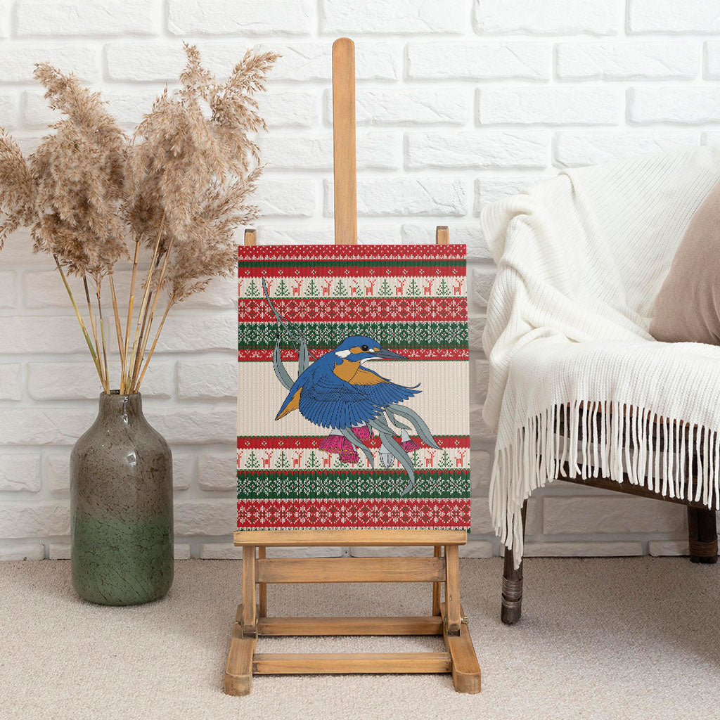 Aussie Kingfisher Bird Christmas Canvas Wall Art Festive Knitted Pattern Inspired