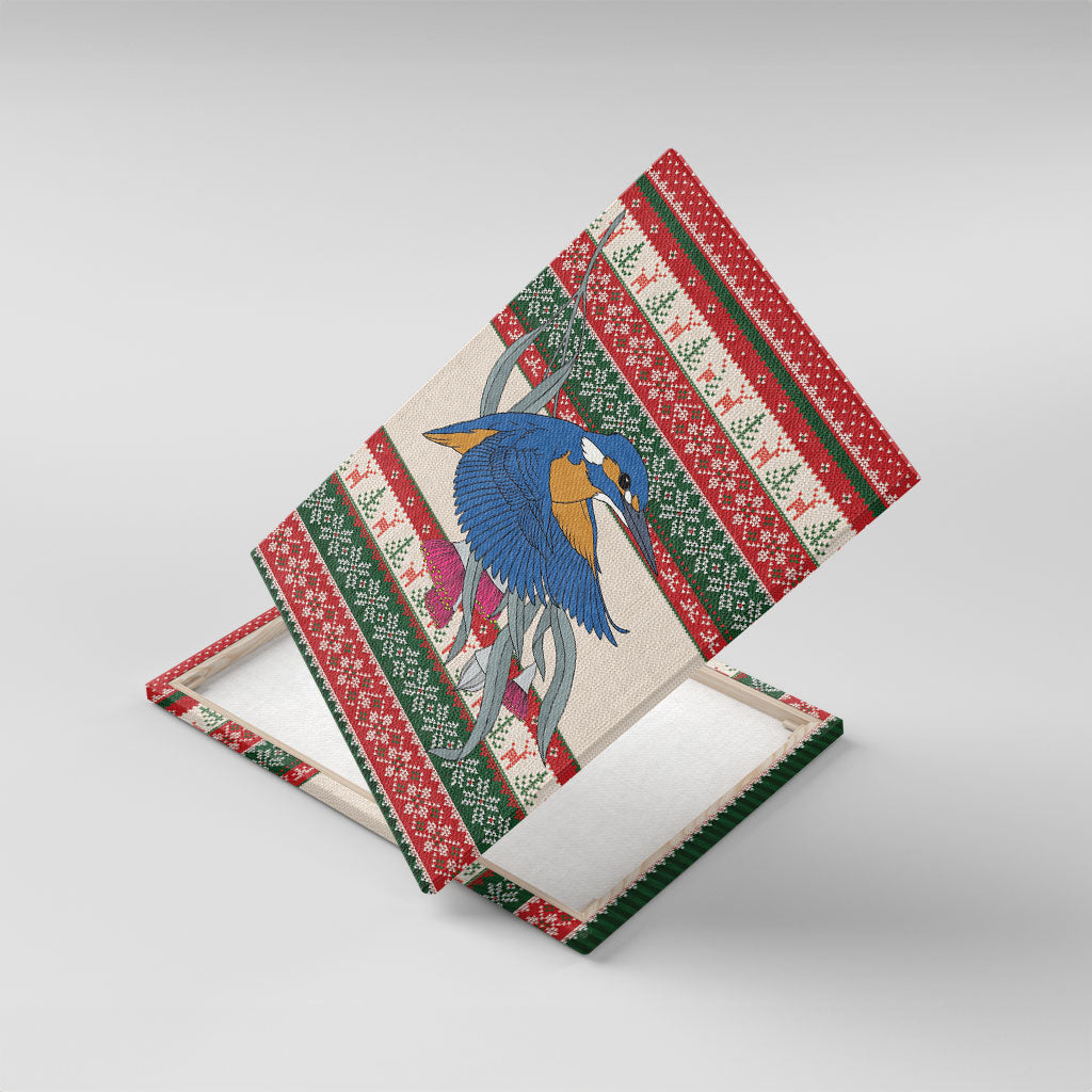 Aussie Kingfisher Bird Christmas Canvas Wall Art Festive Knitted Pattern Inspired