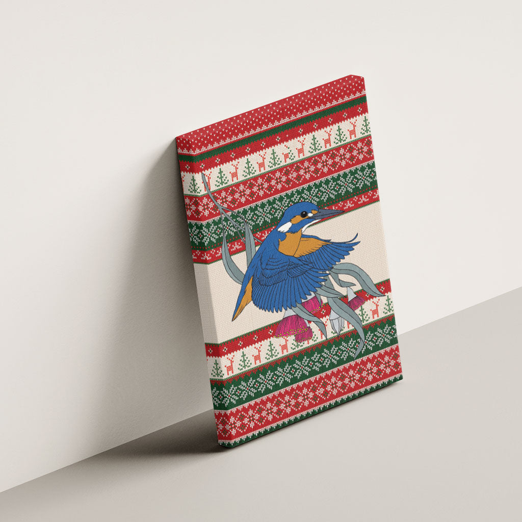 Aussie Kingfisher Bird Christmas Canvas Wall Art Festive Knitted Pattern Inspired