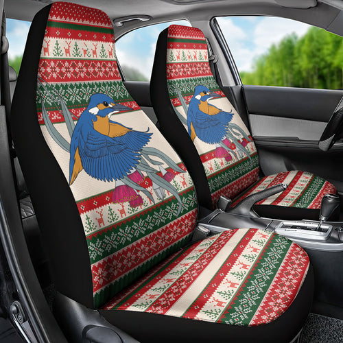 Aussie Kingfisher Bird Christmas Car Seat Cover Festive Knitted Pattern Inspired