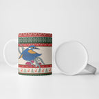Aussie Kingfisher Bird Christmas Ceramic Mug Festive Knitted Pattern Inspired