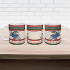 Aussie Kingfisher Bird Christmas Ceramic Mug Festive Knitted Pattern Inspired