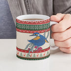 Aussie Kingfisher Bird Christmas Ceramic Mug Festive Knitted Pattern Inspired