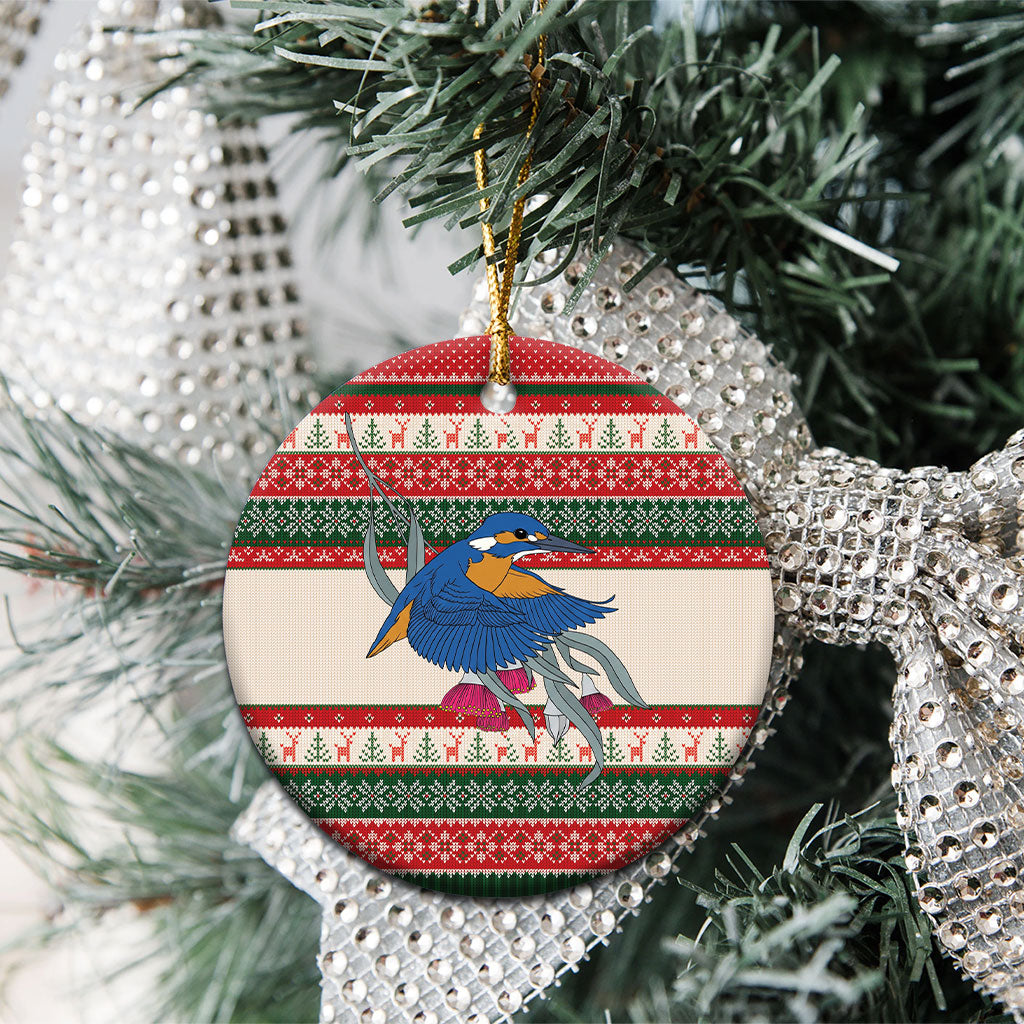 Aussie Kingfisher Bird Christmas Ceramic Ornament Festive Knitted Pattern Inspired