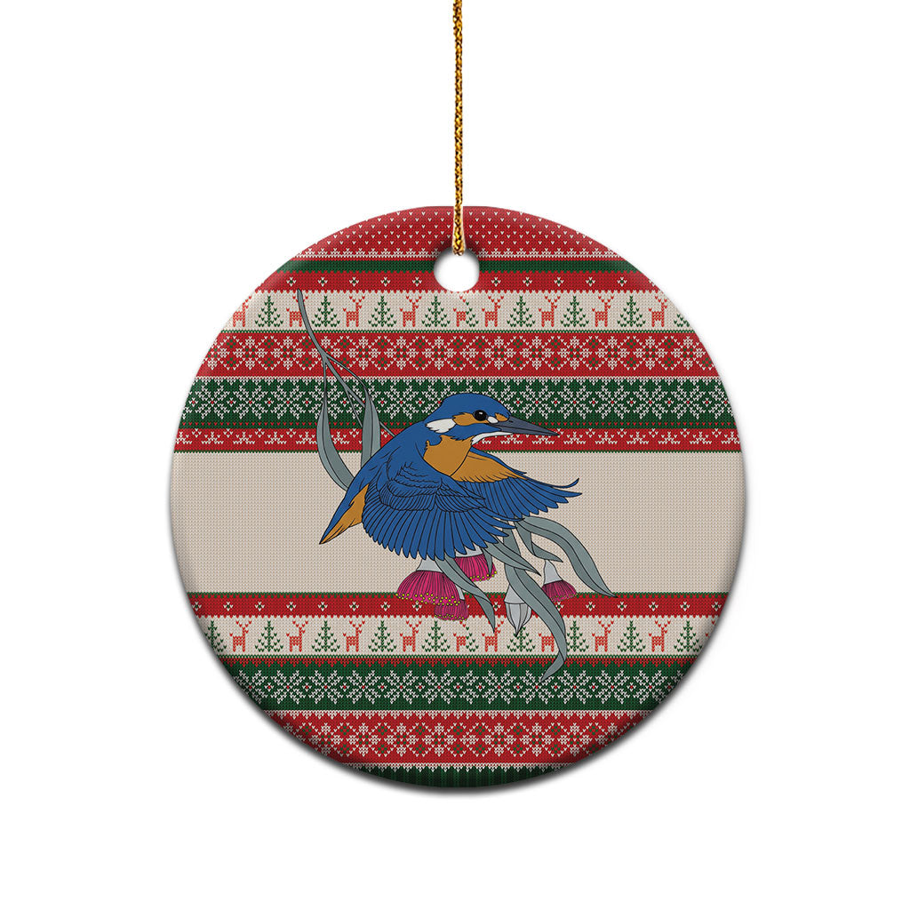 Aussie Kingfisher Bird Christmas Ceramic Ornament Festive Knitted Pattern Inspired