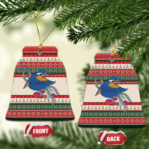 Aussie Kingfisher Bird Christmas Ceramic Ornament Festive Knitted Pattern Inspired