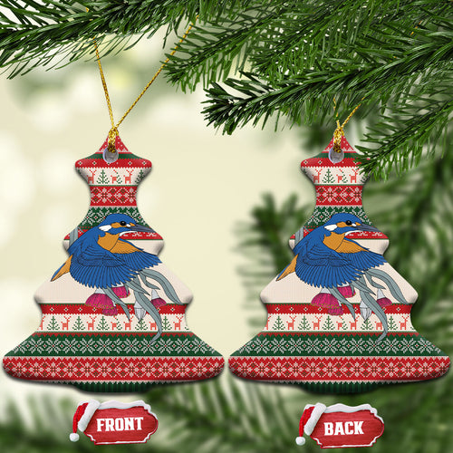 Aussie Kingfisher Bird Christmas Ceramic Ornament Festive Knitted Pattern Inspired
