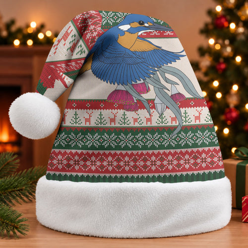 Aussie Kingfisher Bird Christmas Santa Hat Festive Knitted Pattern Inspired