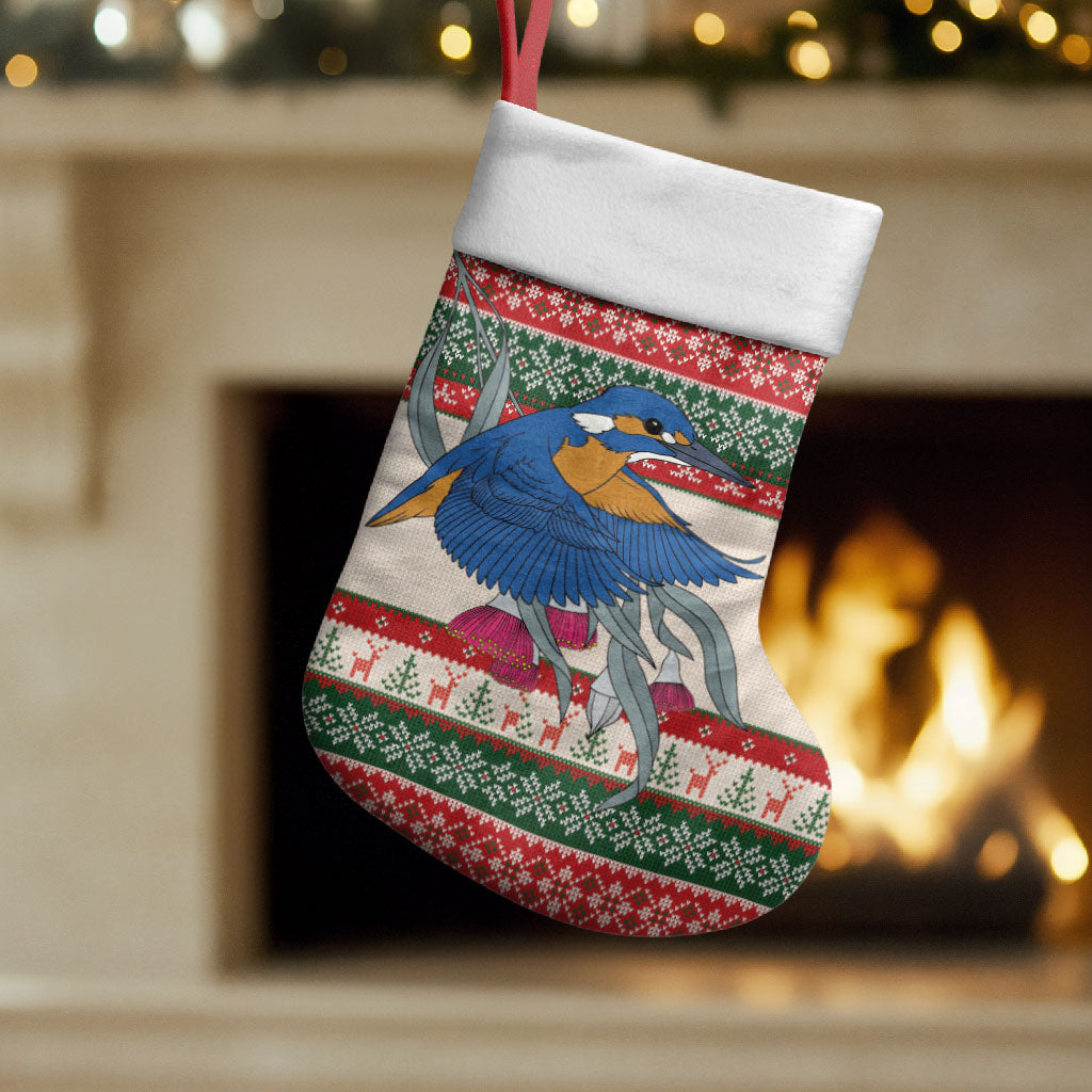 Aussie Kingfisher Bird Christmas Stocking Festive Knitted Pattern Inspired