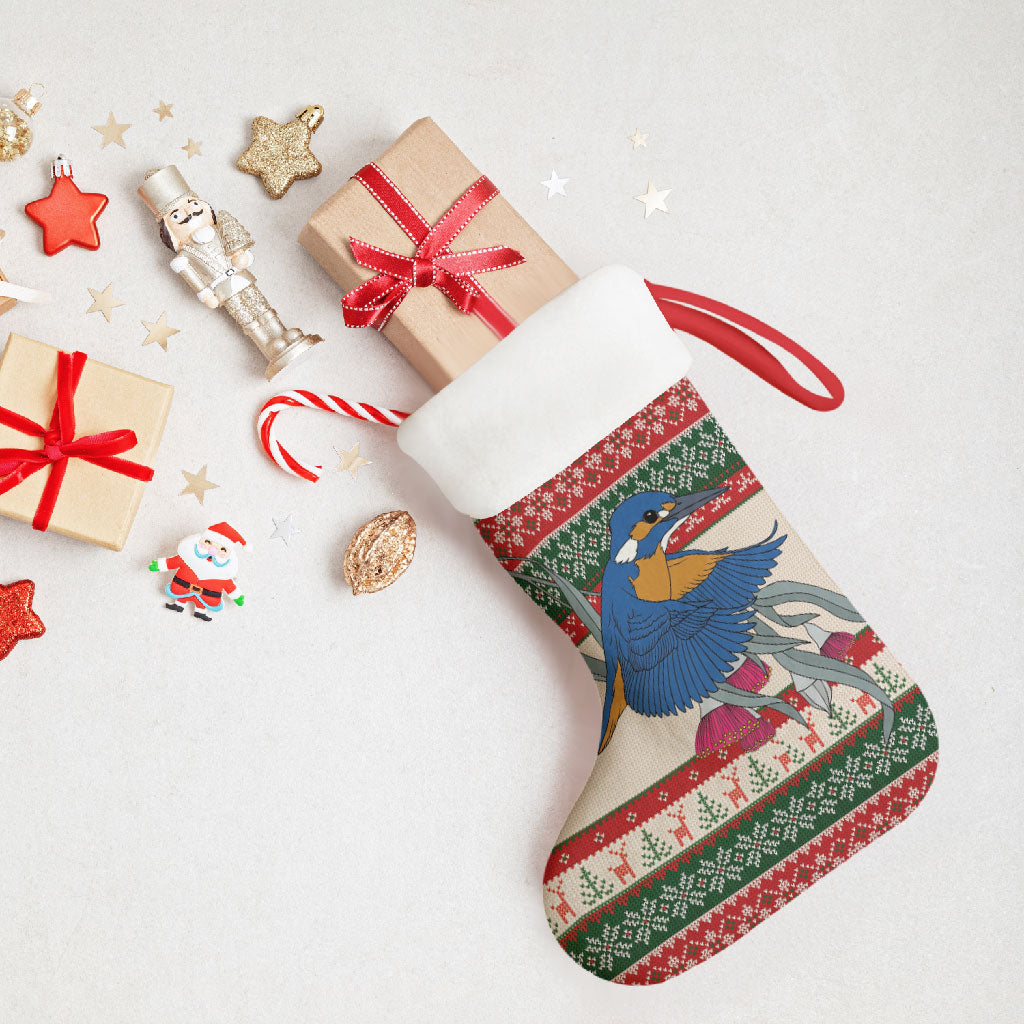 Aussie Kingfisher Bird Christmas Stocking Festive Knitted Pattern Inspired