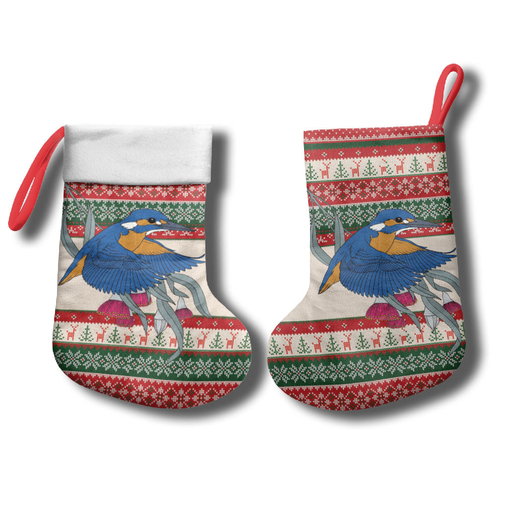 Aussie Kingfisher Bird Christmas Stocking Festive Knitted Pattern Inspired