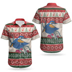 Aussie Kingfisher Bird Christmas Couples Matching Long Sleeve Bodycon Dress and Hawaiian Shirt Festive Knitted Pattern Inspired