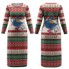 Aussie Kingfisher Bird Christmas Couples Matching Long Sleeve Bodycon Dress and Hawaiian Shirt Festive Knitted Pattern Inspired