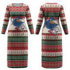 Aussie Kingfisher Bird Christmas Couples Matching Long Sleeve Bodycon Dress and Long Sleeve Button Shirt Festive Knitted Pattern Inspired