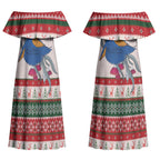 Aussie Kingfisher Bird Christmas Couples Matching Off Shoulder Maxi Dress and Hawaiian Shirt Festive Knitted Pattern Inspired