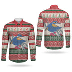 Aussie Kingfisher Bird Christmas Couples Matching Off Shoulder Maxi Dress and Long Sleeve Button Shirt Festive Knitted Pattern Inspired