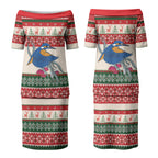 Aussie Kingfisher Bird Christmas Couples Matching Puletasi and Long Sleeve Button Shirt Festive Knitted Pattern Inspired
