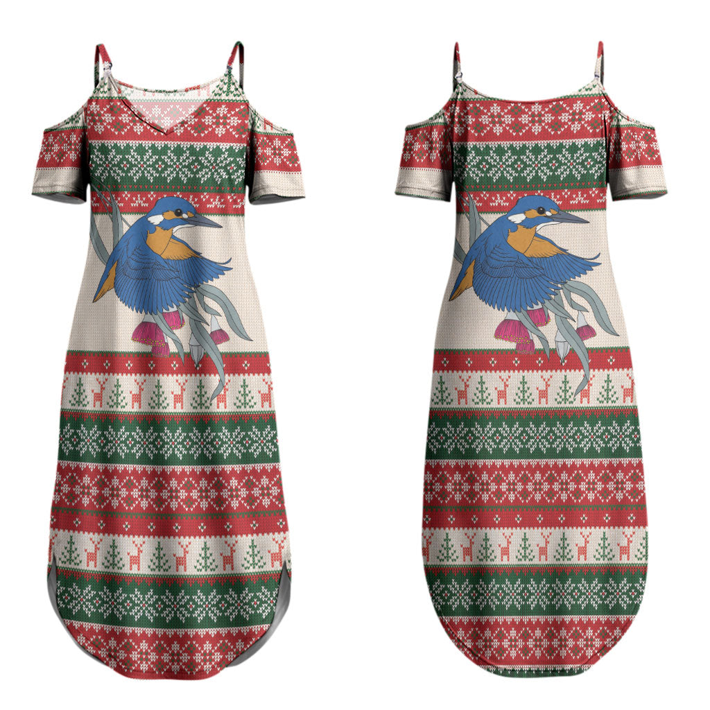 Aussie Kingfisher Bird Christmas Couples Matching Summer Maxi Dress and Hawaiian Shirt Festive Knitted Pattern Inspired