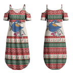 Aussie Kingfisher Bird Christmas Couples Matching Summer Maxi Dress and Hawaiian Shirt Festive Knitted Pattern Inspired